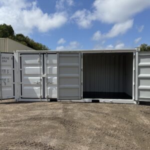20′ x 8′ x 8.5′ Tall– New **2 SETS OF DOORS ON THE LONG SIDE** Shipping/Storage Container – Wind and Watertight – WHITE