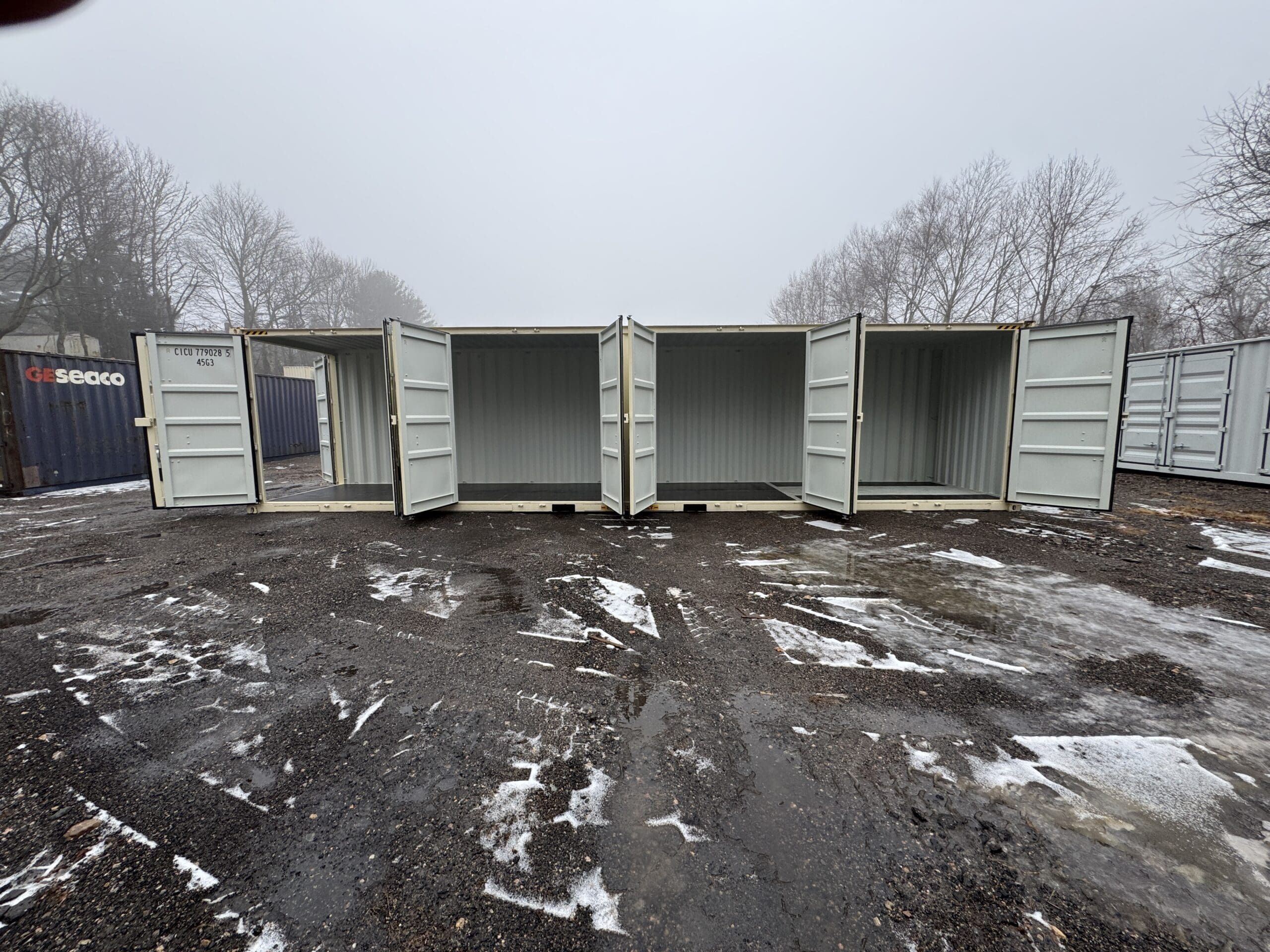 40′ x 8′ x 9.5′ Tall -New *High Cube**FOUR SIDE DOOR OPENINGS** Shipping/Storage Container – Wind and Watertight – BEIGE