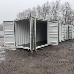 40′ x 8′ x 9.5′ Tall -New *High Cube**FOUR SIDE DOOR OPENINGS** Shipping/Storage Container – Wind and Watertight – GRAY