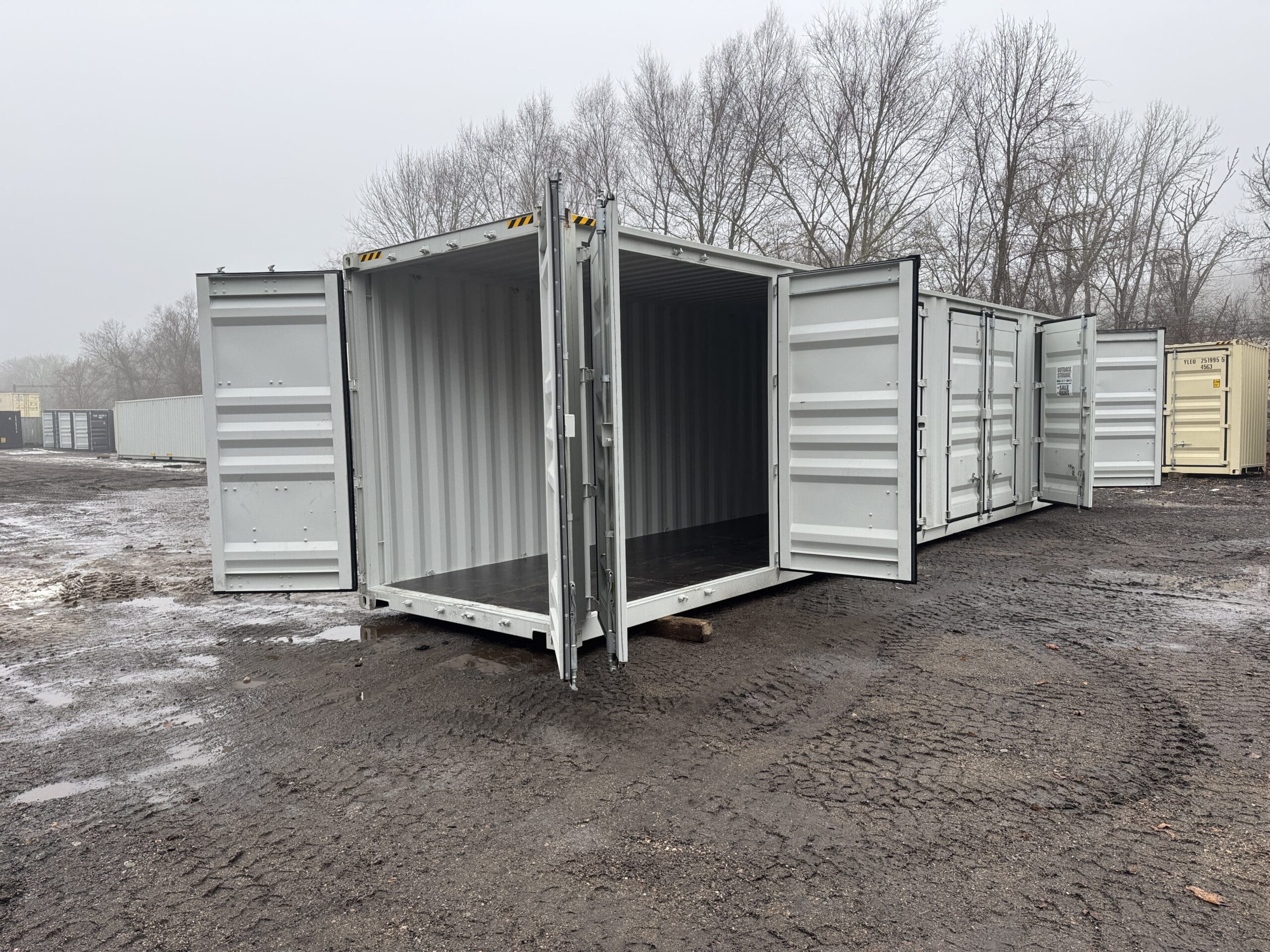 40′ x 8′ x 9.5′ Tall -New *High Cube**FOUR SIDE DOOR OPENINGS** Shipping/Storage Container – Wind and Watertight – GRAY