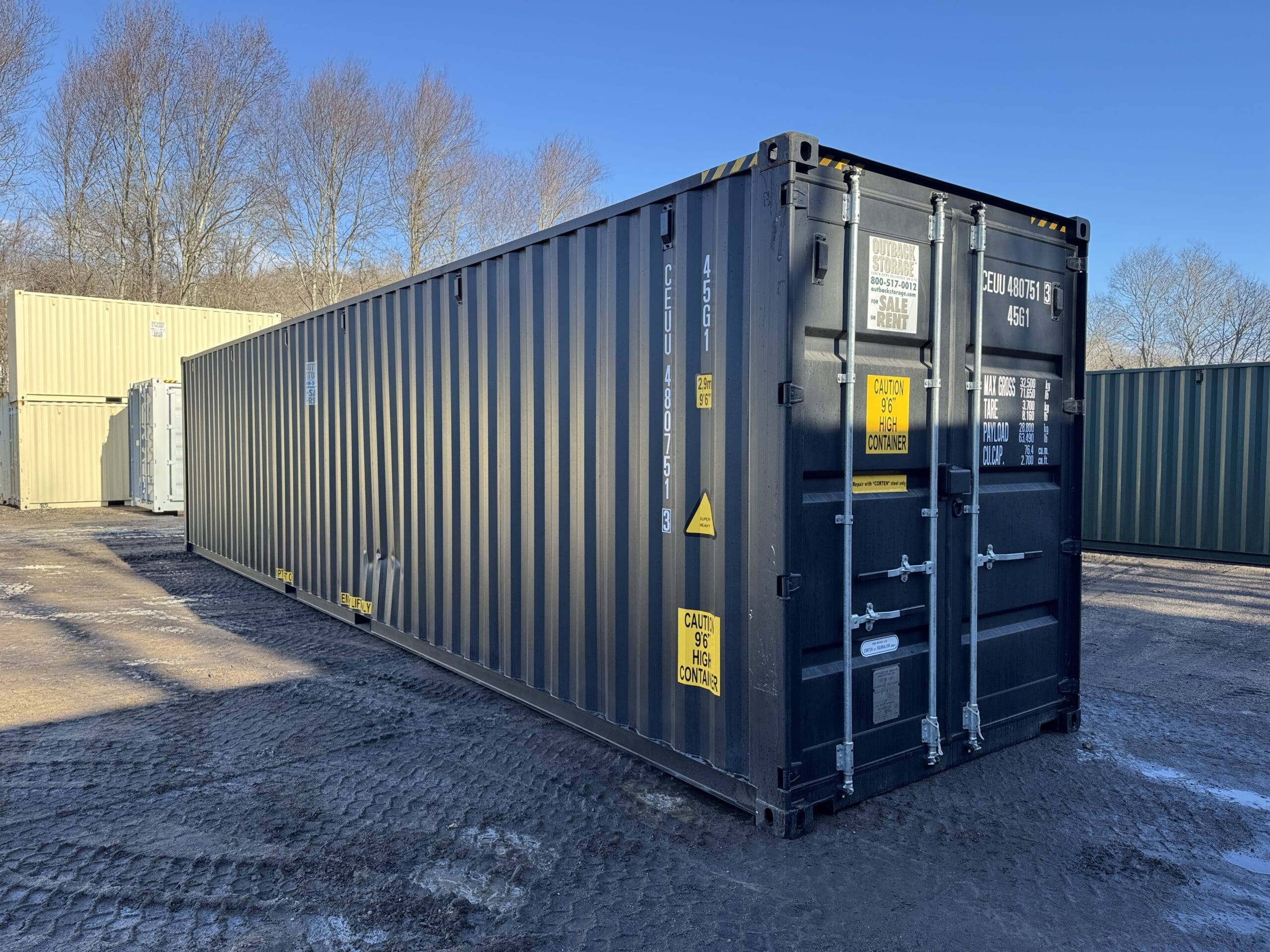 40′ x 8′ x 9.5′ Tall -New *High Cube Shipping/Storage Container – Wind and Watertight – BLACK