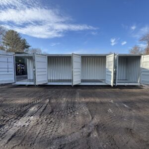 40′ x 8′ x 9.5′ Tall -New *High Cube**FOUR SIDE DOOR OPENINGS** Shipping/Storage Container – Wind and Watertight – LT GRAY