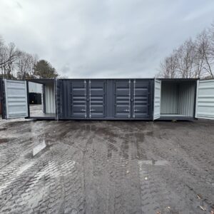 40′ x 8′ x 9.5′ Tall -New *High Cube**FOUR SIDE DOOR OPENINGS** Shipping/Storage Container – Wind and Watertight – DK GRAY