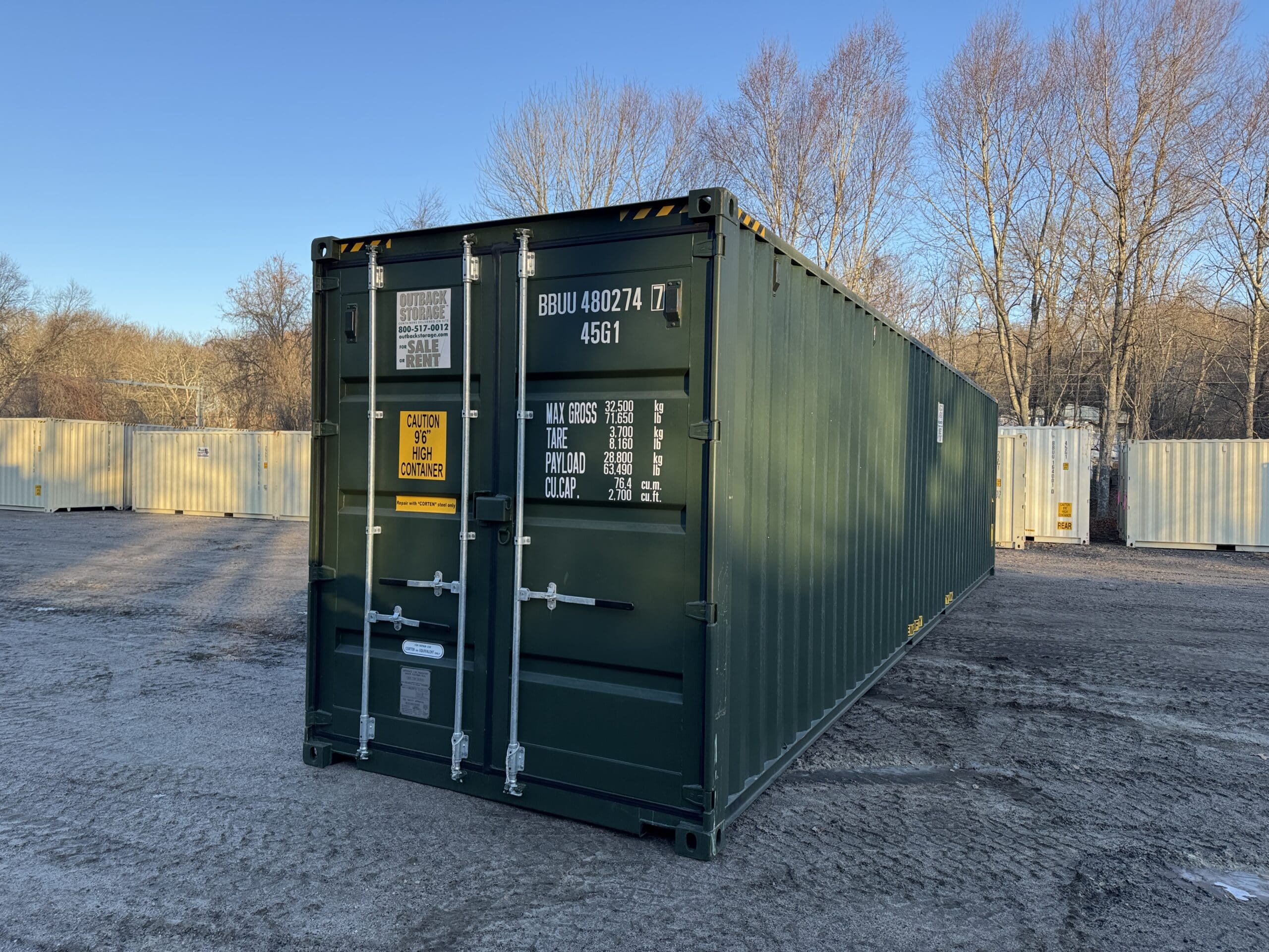40′ x 8′ x 9.5′ Tall –New *High Cube*Shipping/Storage Container – Wind and Watertight-GREEN